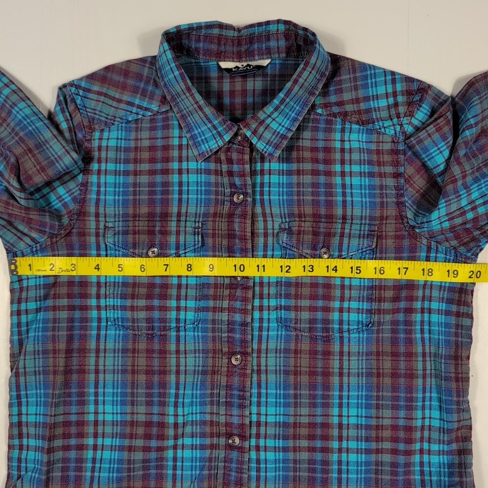 KAVU Men’s L Plaid Flannel Shirt Blue Teal Maroon Long Sleeve Casual Outdoor - Picture 7 of 14